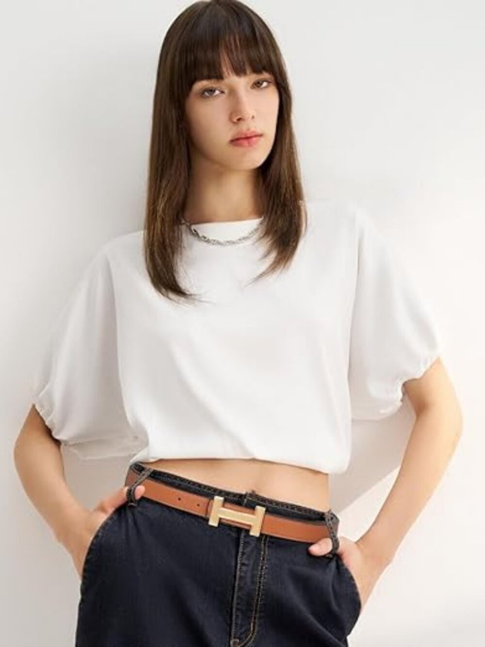Women's Leather Belt with Gold Buckle, Versatile Waist Band, Size 24-36 - Picture 3 of 5